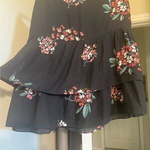 LOFT Gray Midi Skater Skirt with Tiered Design